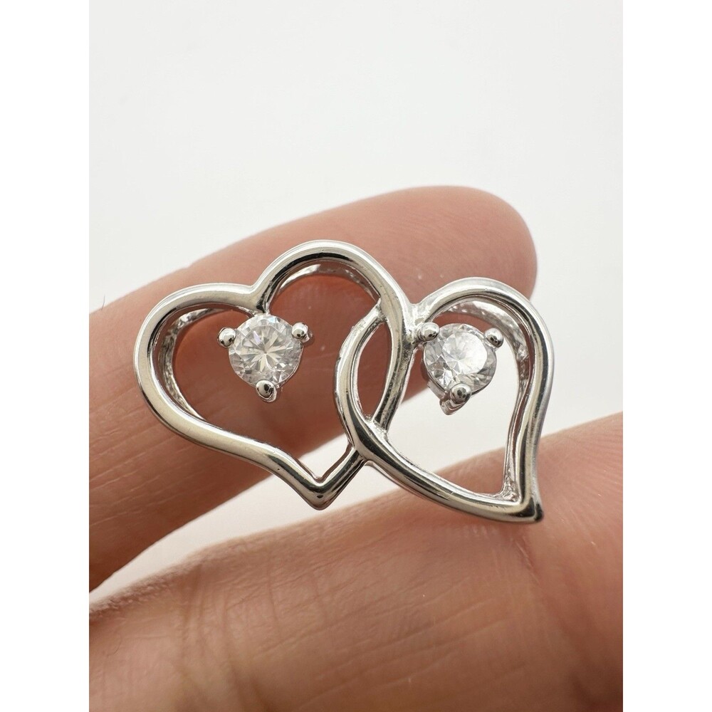 Platinum Over Sterling Silver Double Heart Pendant